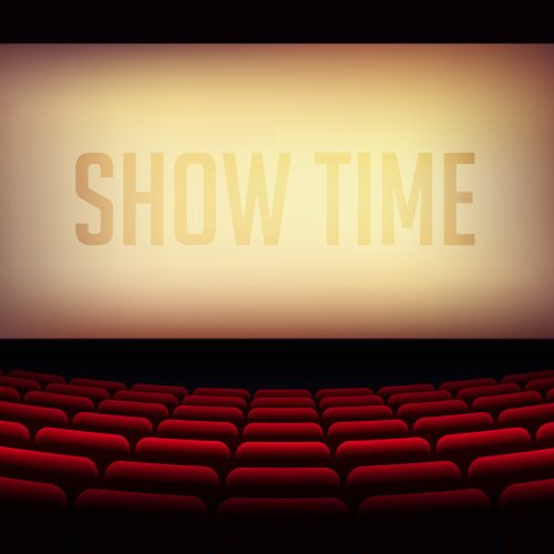 movie cinema or theater hall for film premier poster design with chairs inside room